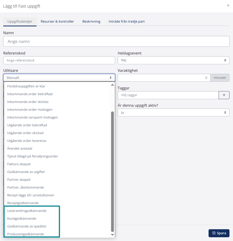 Uppgift för godkännande