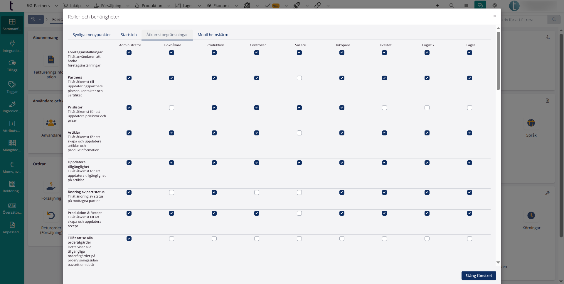 Roller och behörigheter > Åtkomstbegränsningar